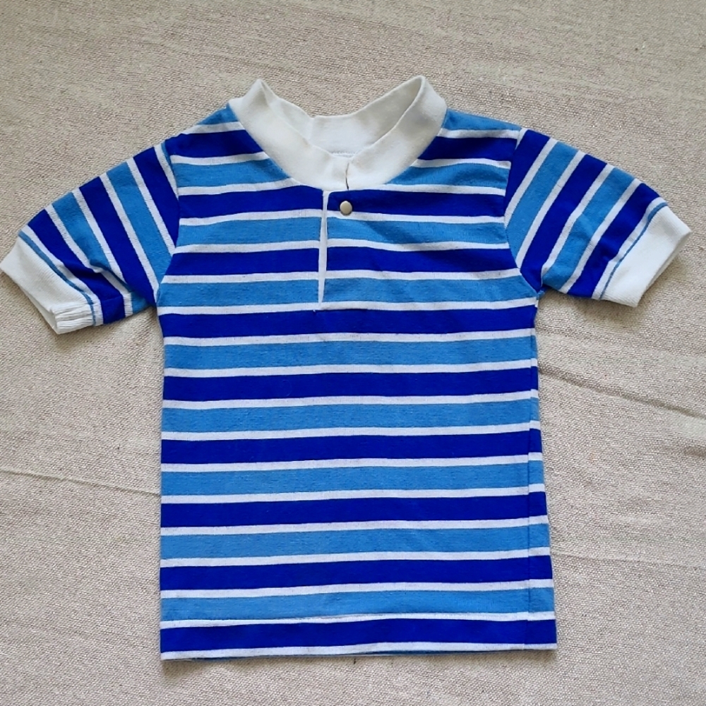 Vintage French Toast Blue Striped Kids Shirt, Size 12 Months